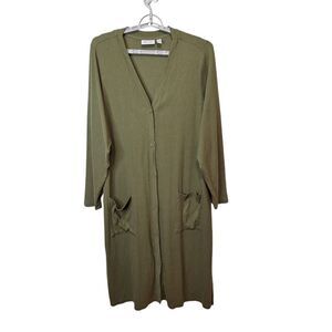 Denim & Co. Essentials Long Sleeve Button Front Rib Cardigan Size 2X Olive Green